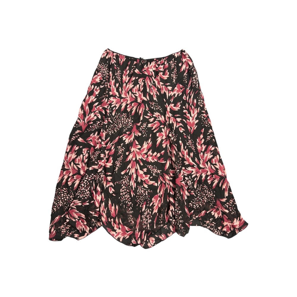 B.i.y.a.y.c.d.a. Career Pink Leaf Print Handkerchief Hem Midi Skirt Large L